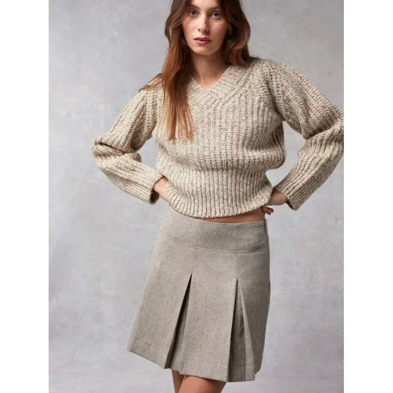 Французский Ro Home 2024 осенне-зимний красочный укороченный вязаный пуловер с