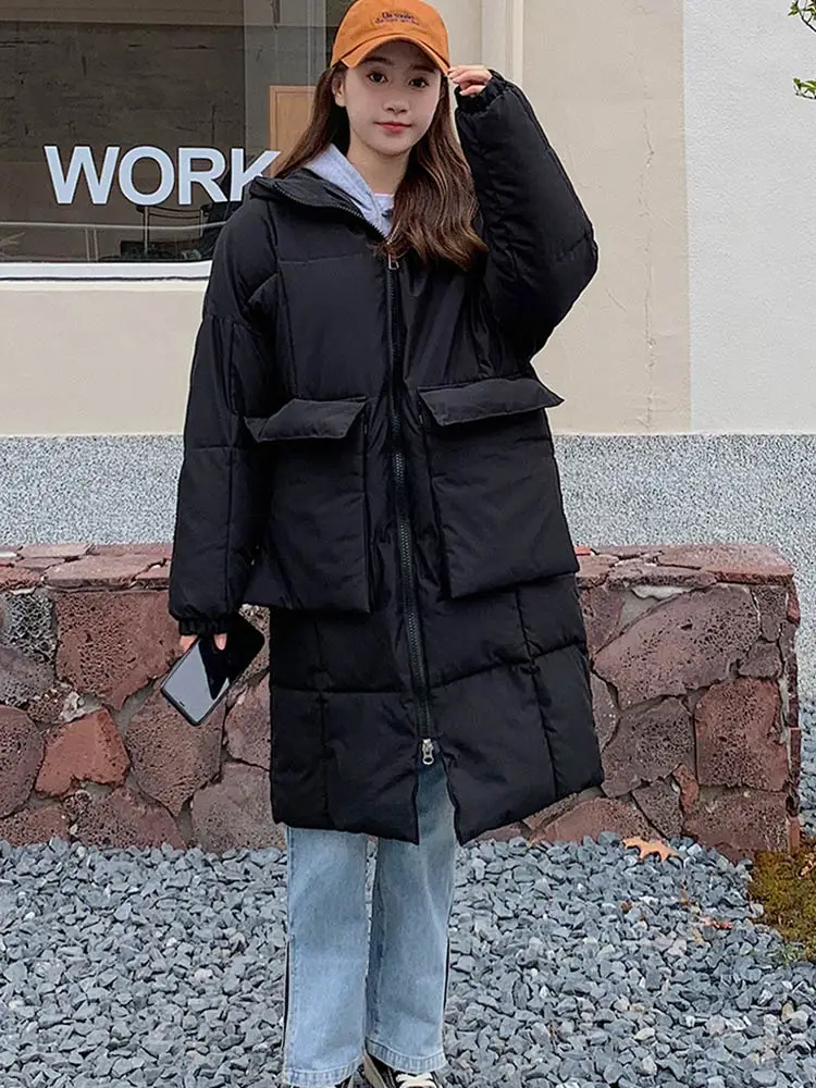 Vielleicht 2022 New Fashion Winter Jacket Women Parkas Long Coat Hooded Parkas Loose Warm Snow Wear Cotton Padded Winter Clothes
