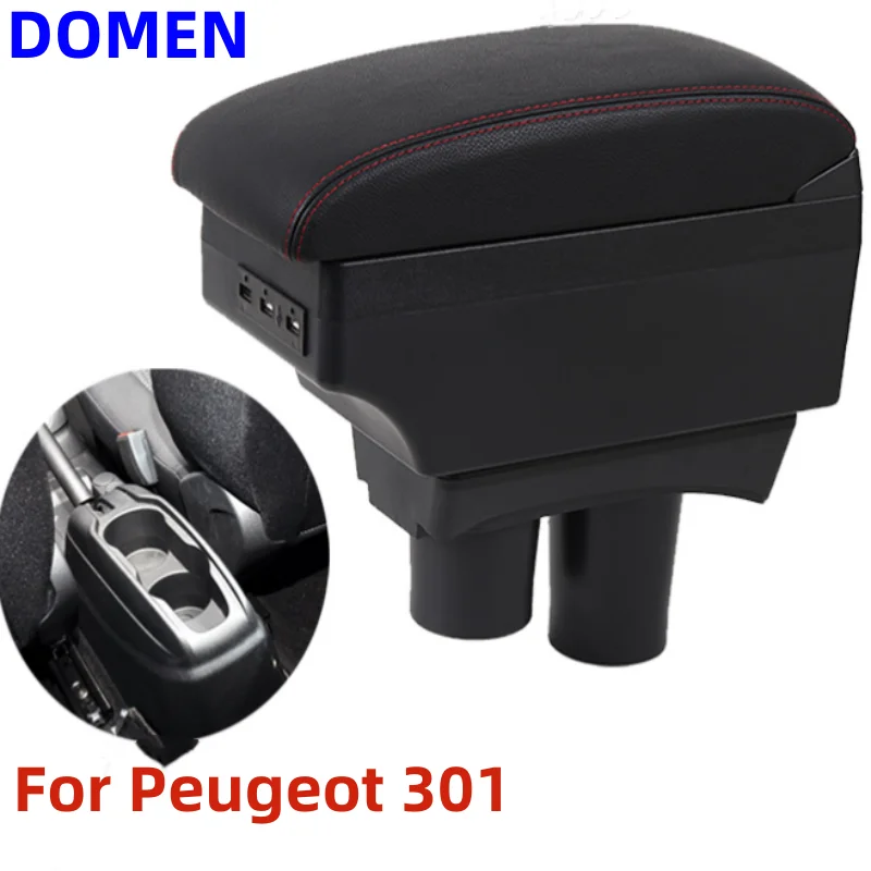 

New For Peugeot 301 Armrest For Citroen c-elysee Car Armrest box 2014 2015 2016 Retrofit parts Interior Storage box 3USB LED