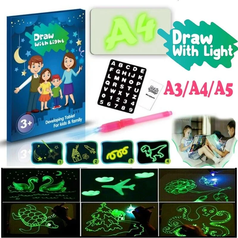 

A3 A4 A5 English Russian 3D Children's Fluorescent Drawing Board Toys Writing Graffiti Board Draw with Light Fun for Kids Family