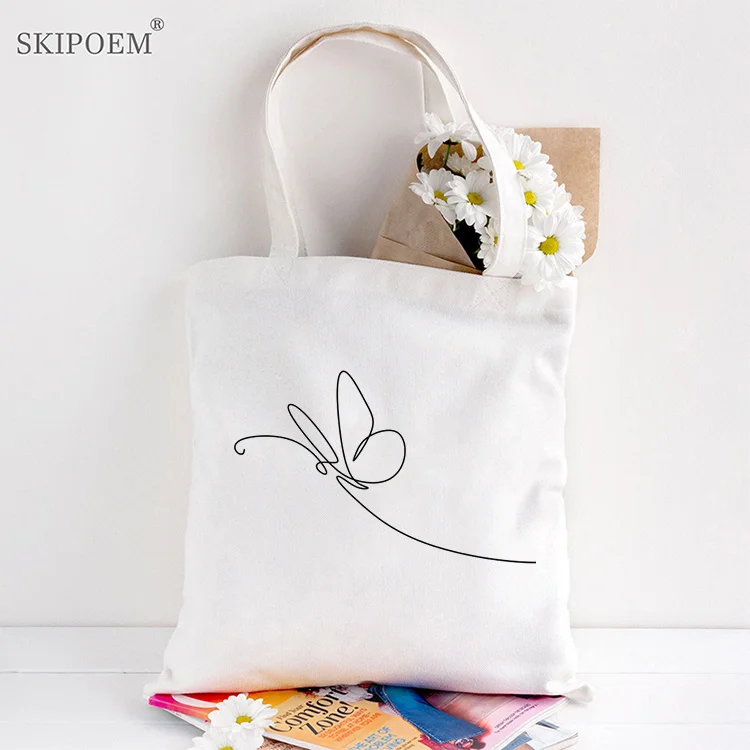 

Canvas Shopper Beach Bag Shoulder Tote Bags White Large Capacity Handbags Women's Butterfly Art Aesthetic Casual Teacher Gift 1
