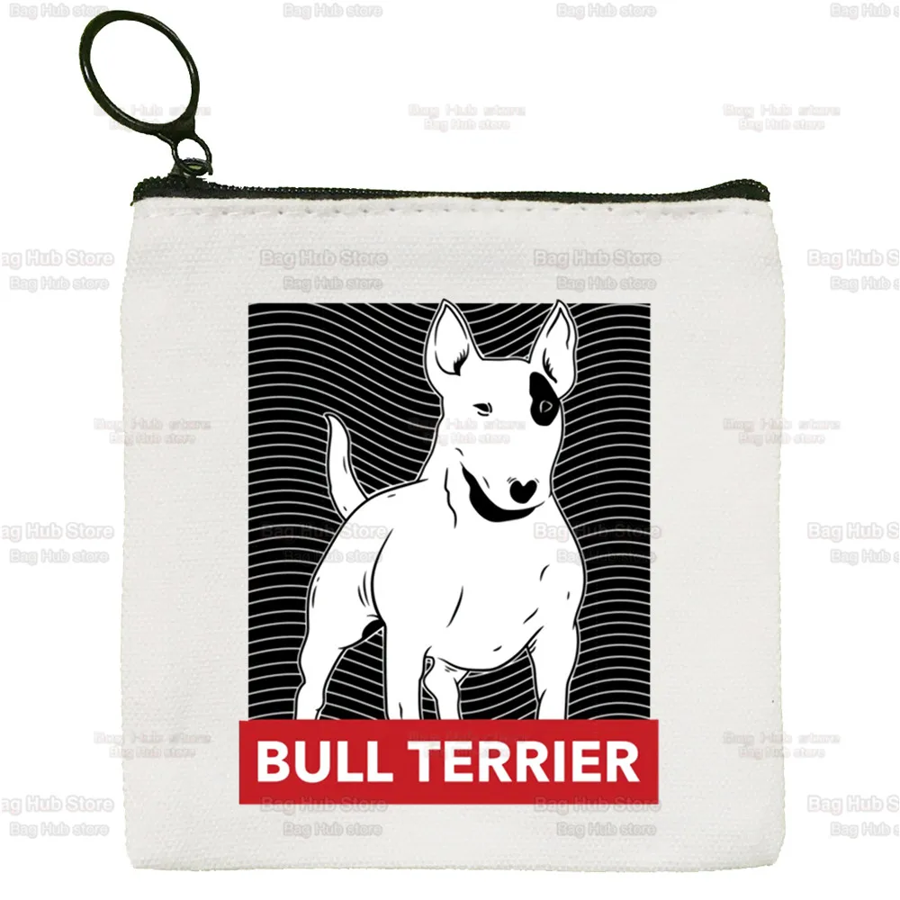 Bull Terrier Group Cute Pet Dog Logo Funny Cartoon Coin Purse Female Mini Canvas Art Cute Key Case Coin Purse Student Wallet
