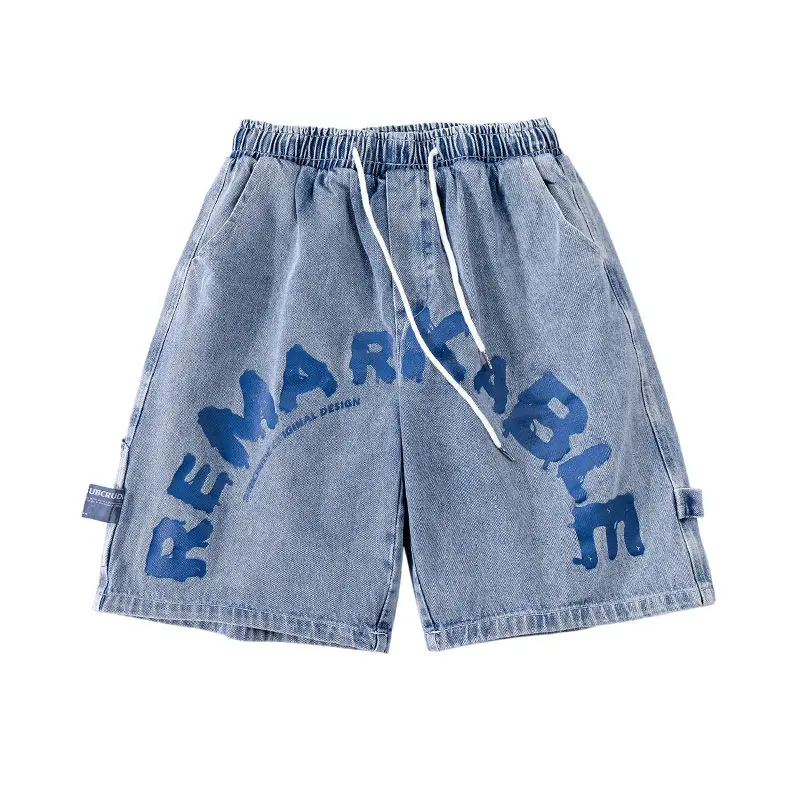 American Hip-Hop Denim Shorts Women'S Summer High Street Retro Loose Lettered Printed Outerwear Shorts