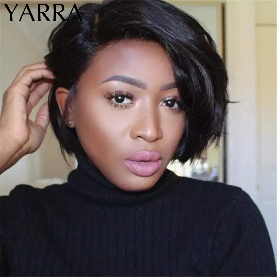 YARRA Short Straight Pixie Cut Human Hair Wigs for Women T-Part 13×6×1 Lace Front Pre Plucked With Babyhair Natural Hairline Wig