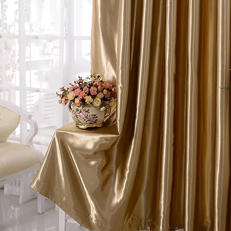 

European Palace Luxury Golden Blackout Curtains For Living Room Bedroom Gold Lining Cloth Window Drapes Screen Curtains Rideaux