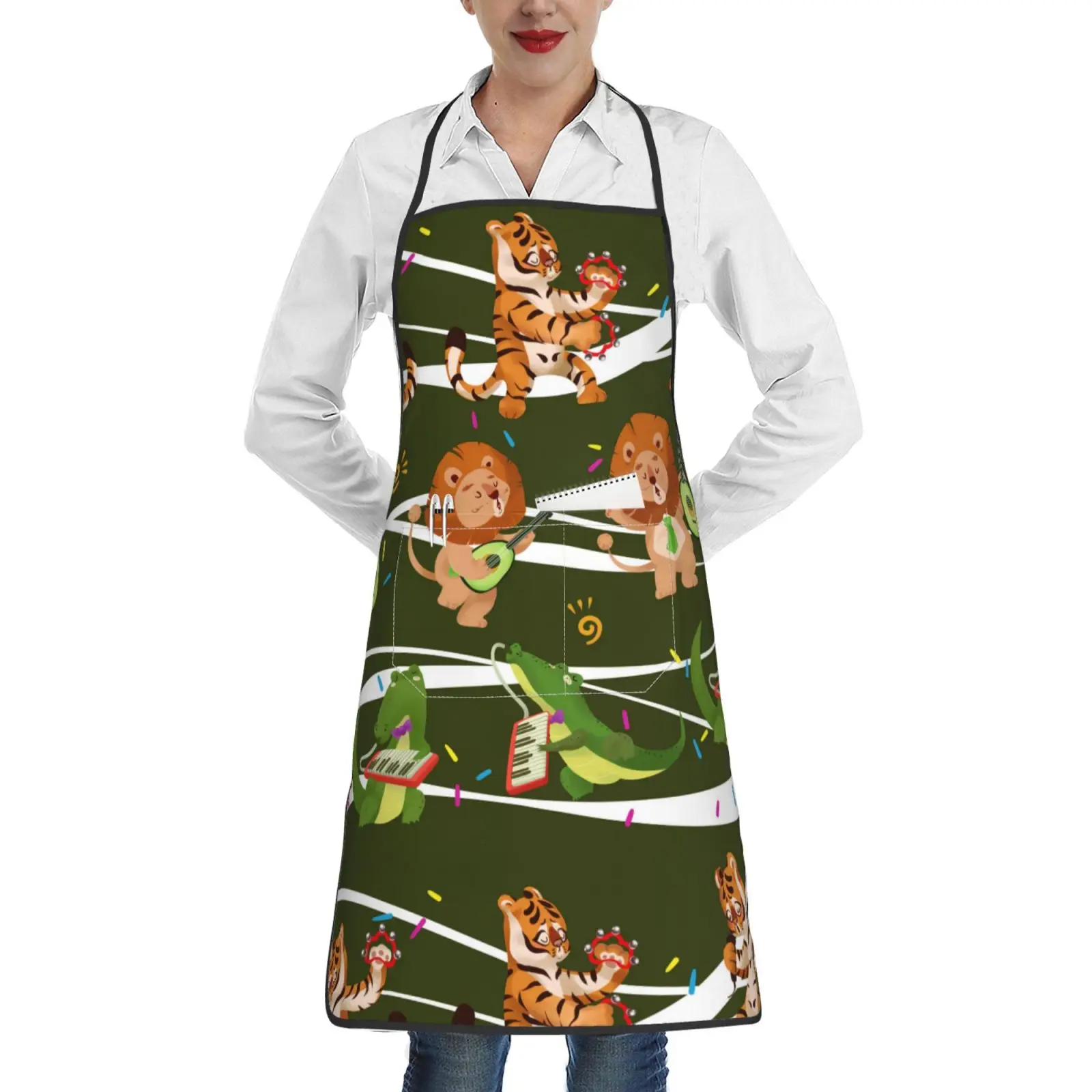 

Фартук с цветовым принтом для мужчин и женщин, 3D лес, концерт, регулируемый, с карманом, кухонные принадлежности