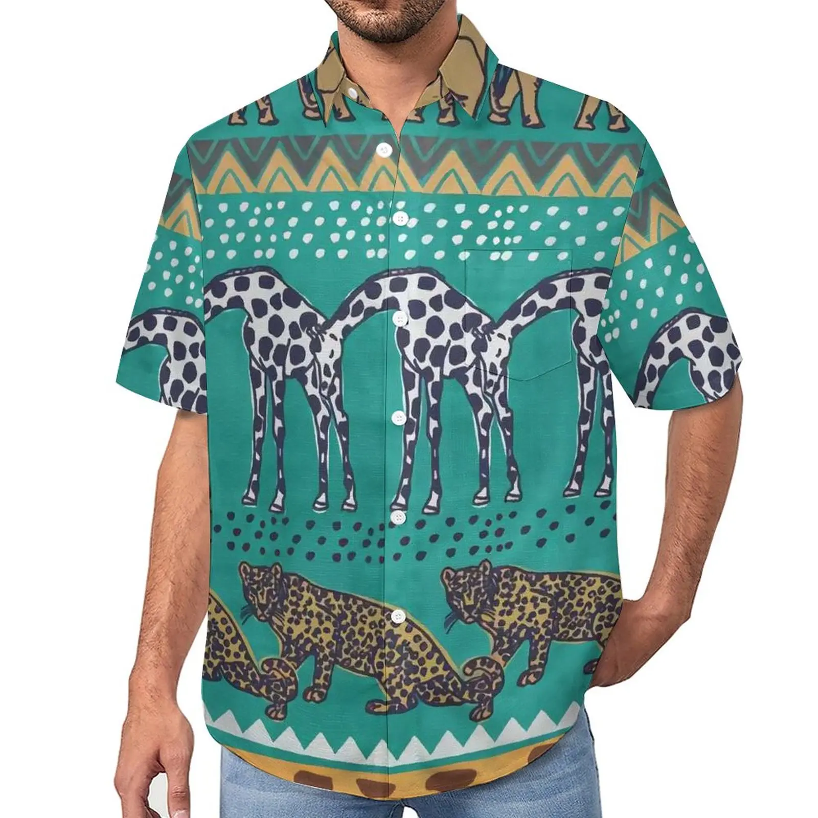 

Винтажные повседневные рубашки с гепардом, рубашка для отпуска с животным принтом, Гавайские винтажные блузки, Мужская графическая рубашка большого размера