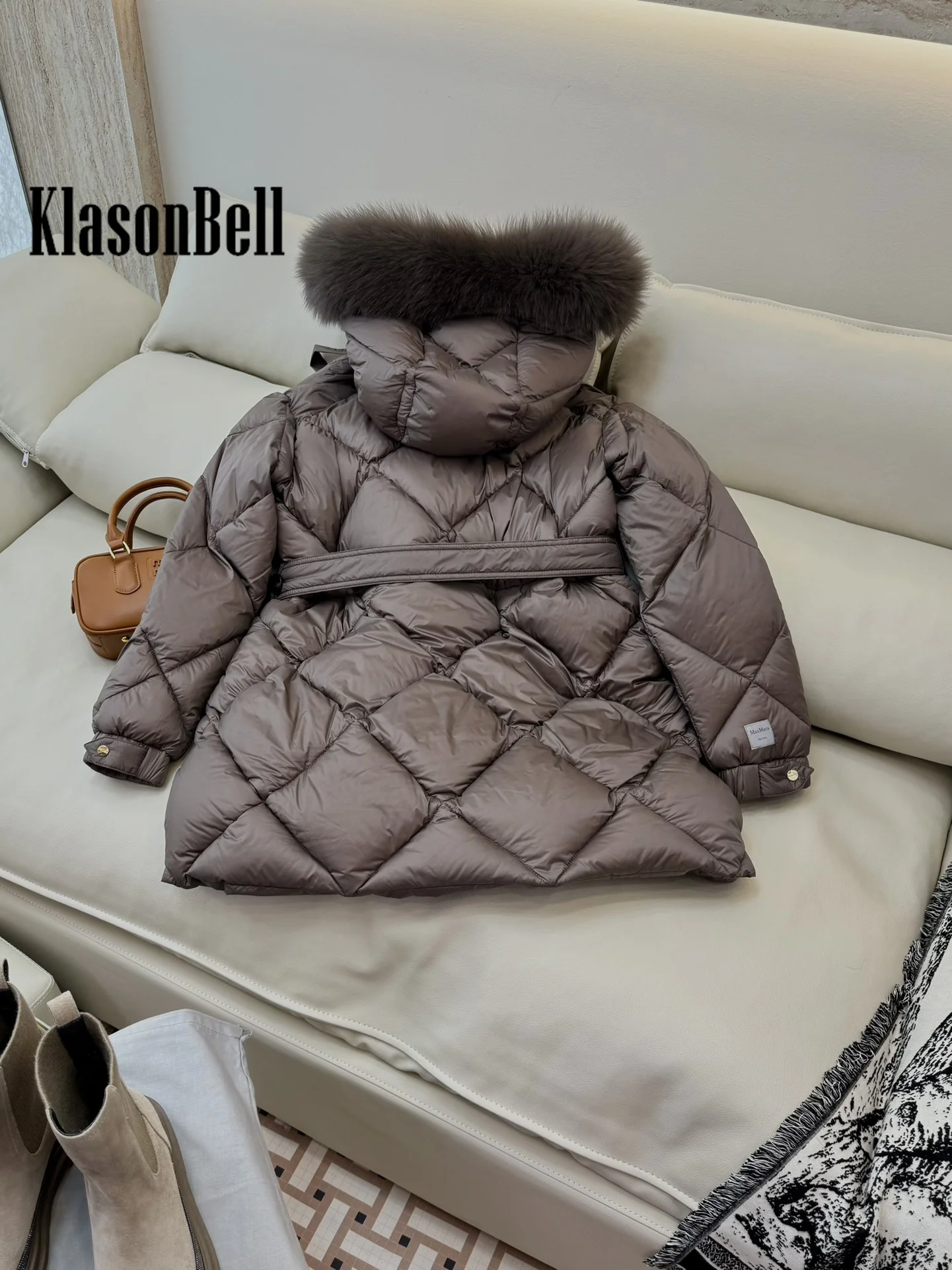 9 5 KlasonBell Женская модная меховая куртка с капюшоном стеганая клетчатая узором