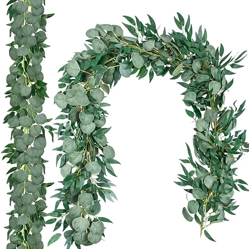 

Artificial Eucalyptus Garland With Willow Leaves Fake Hanging Greenery Vines Garland For Backdrop Arch Wall Decor