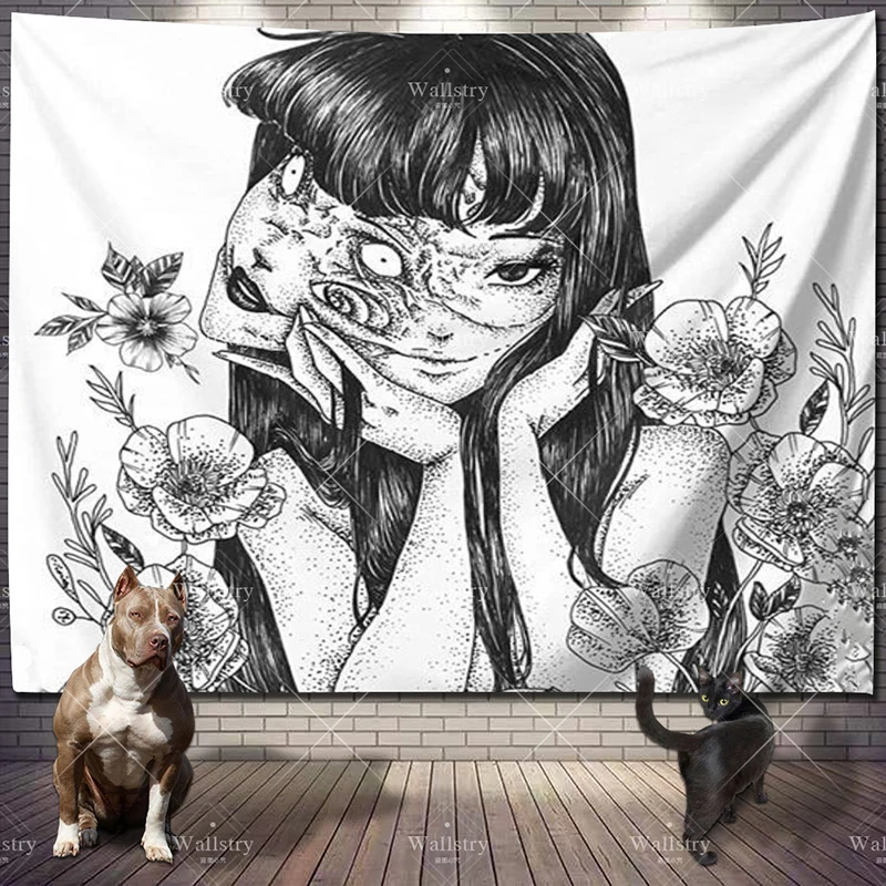 

Japanese Horror Comic Tapestry Junji Ito Tomie Funny Meme Tapestry Decorative Wall Hanging Tapestry Home Room Decor Beach Towel