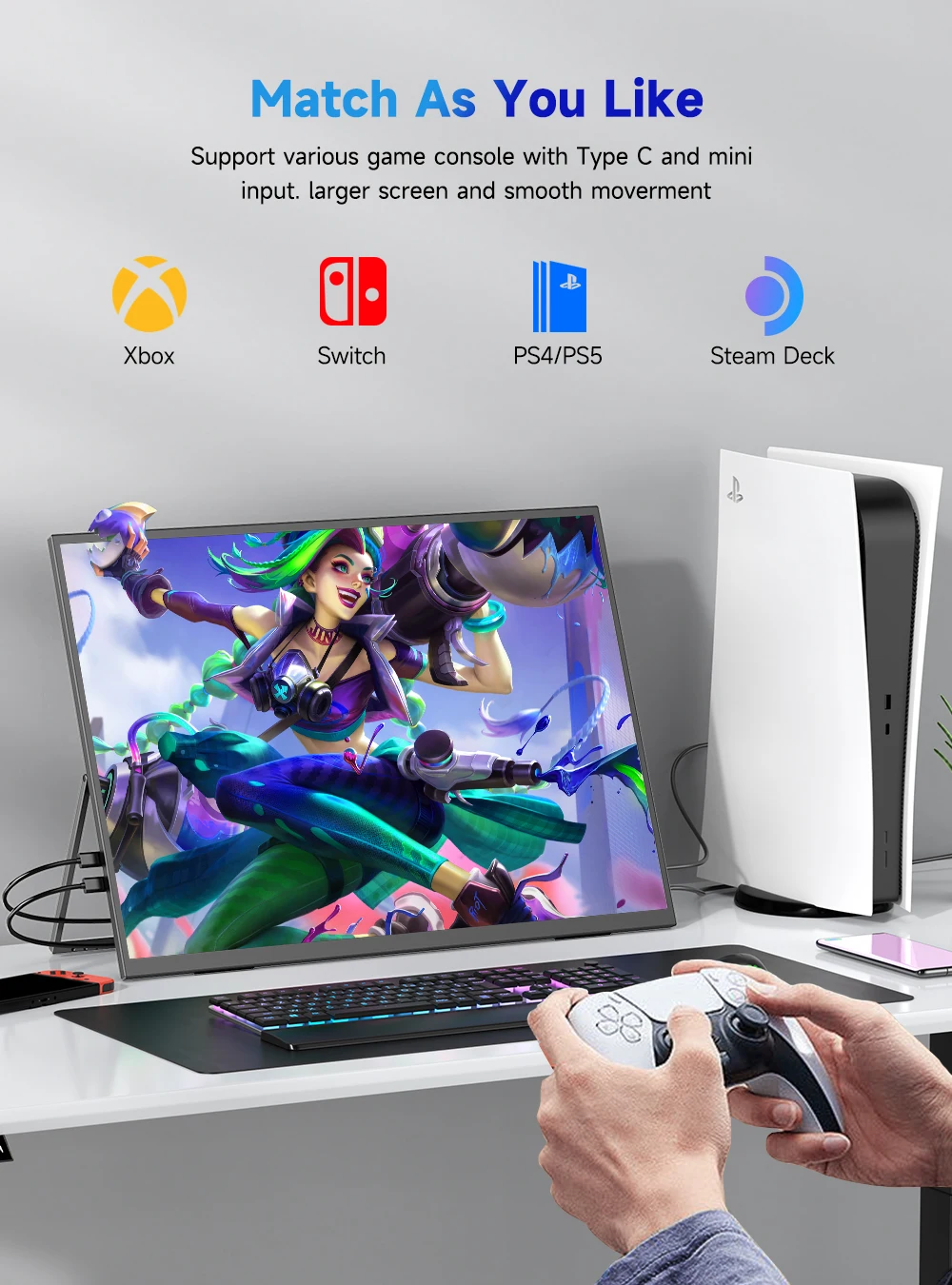Фото UPERFECT UHD 4K 23,8-дюймовый большой QLED-экран USB-C HDMI для работы и дома, второй монитор с/180 ° Регулируемая подставка для ноутбука, настольного ПК Mac PS5 №5