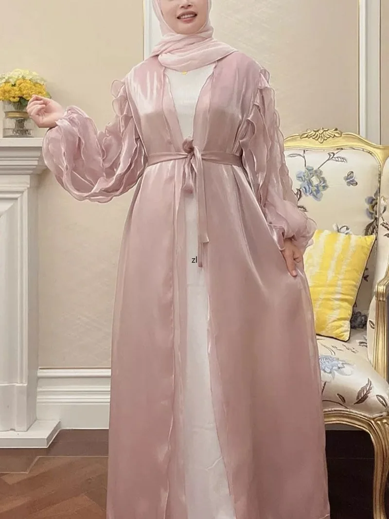 

Женское платье-абайя из органзы, с рукавом-лепестком