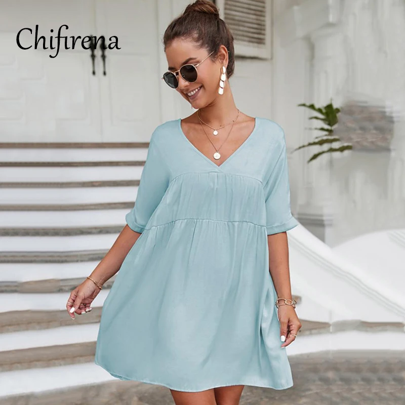 

Chifirena Summer Dresses Woman 2022 Loose Pregnant Mini Sundress Female Casual Vestidos De Fiesta Beach Bohemian Party Dress