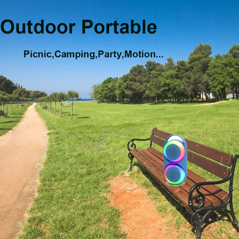 

3D Stereo Outdoor Home Teather Wireless Outdoor Speaker Portable Bluetooth USB Dish Music Subwoofer RGB Lighting Sound Bass