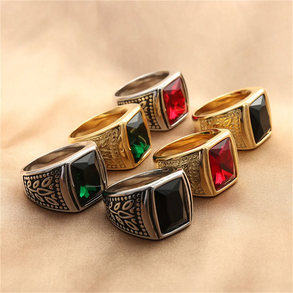 

Men's Titanium Steel Vintage Square Ruby Ring Jewelry Gift Size 7-13