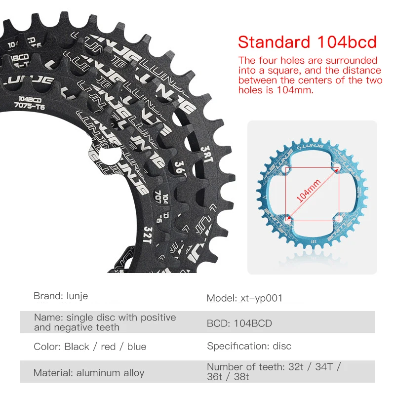 

LUNJE MTB Crankset 104BCD aluminum alloy CNC Cutting Mountain Bike Positive and Negative Sprocket Disc Bike Accessories