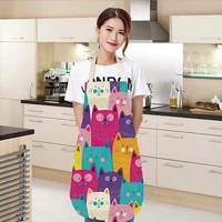 1pcs apron cotton linen cooking cute cat printed home sleeveless aprons men women baking accessories household kitchen supplies