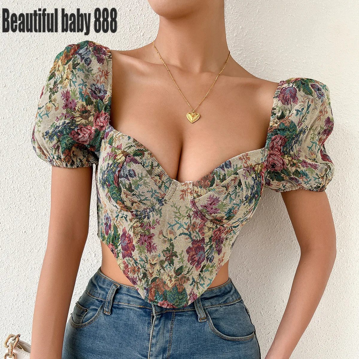 

Новинка 2022, летняя женская блузка, жаккардовый бюстье с косточками, женские блузки с открытой спиной и молнией