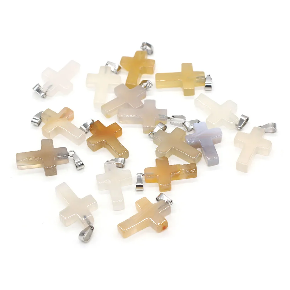 

Natural Stone White Agate Cross Pendant CraftDIY Jewelry Making Necklace Earring Accessory Religious Charm Gift Wholesale18x25mm