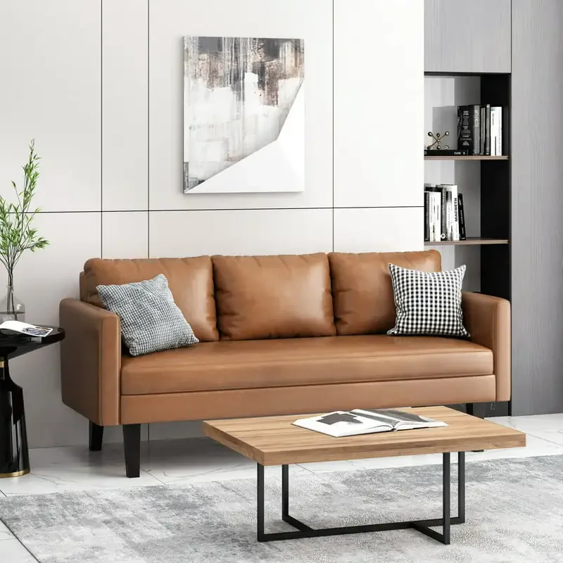 

Faux Leather 3 Seater Sofa, Cognac Brown and Dark Brown Room decor Pillows for bedroom Futons sofa Cat couch Nordic chair Lovese