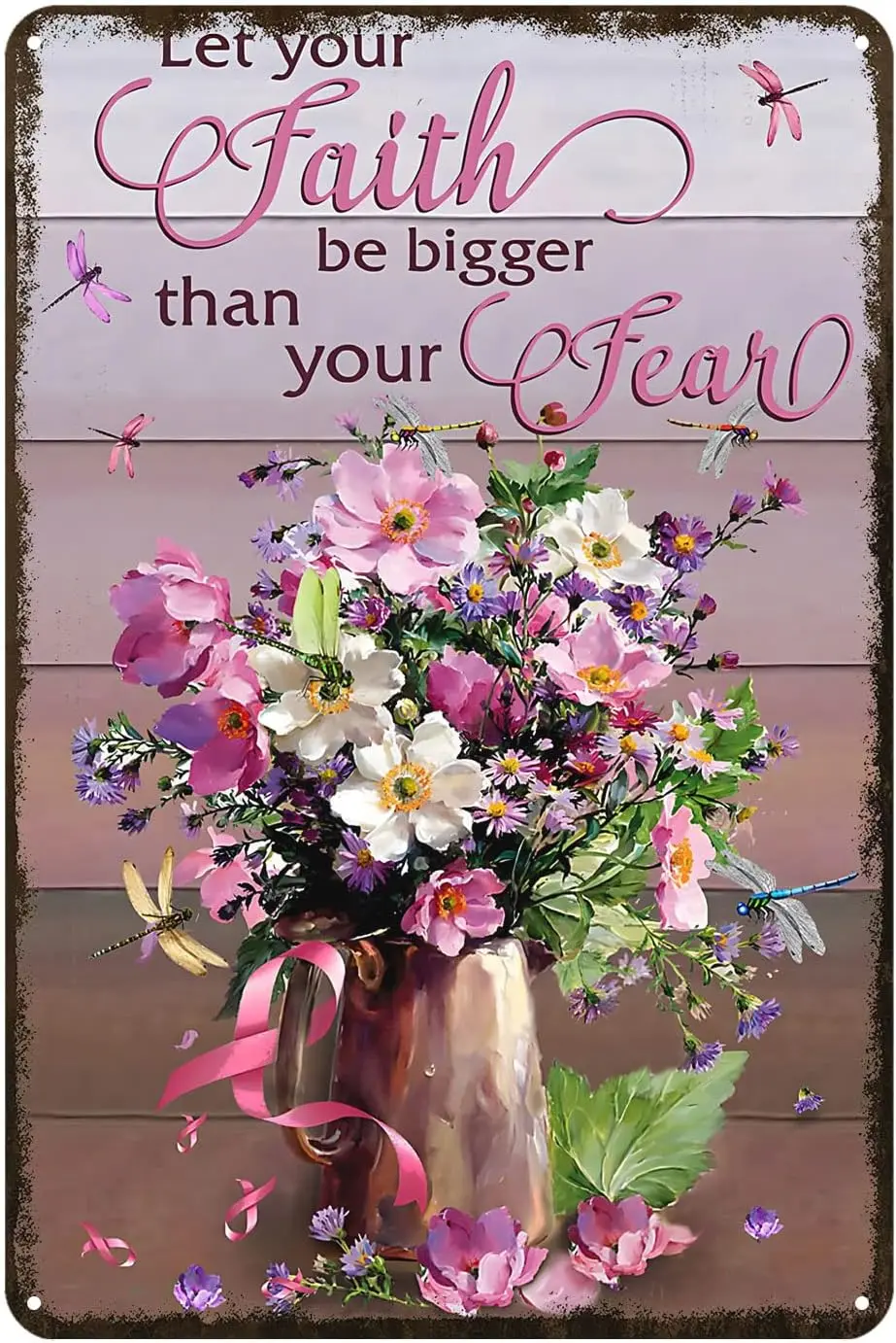 enon Let Your Fth Be Bgger Thn Fer Metl Tn Sgn Vntge Home Ktchen Grge Br Cve Wll Nostlgc Decor Rustc Drgonfly nd Flower