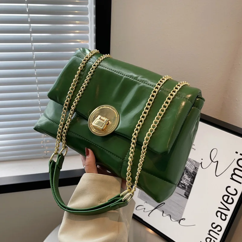 

Textured Leather Messenger Bag Women's Bag 2021 Winter Designer New Trend Simple Messenger Bag Chain Fashion Shoulder Bag