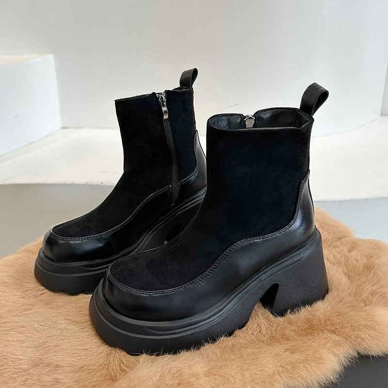Замшевые женские зимние ботильоны на высоком каблуке трендовые ботинки Челси 202
