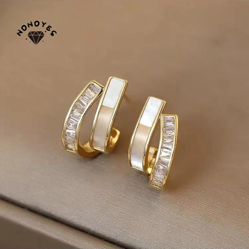 

Nonoyes Trendy Zircon Arc Metal Stud Earrings for Woman Korean Fashion Jewelry Party Student Girls Elegant Accessories Gift