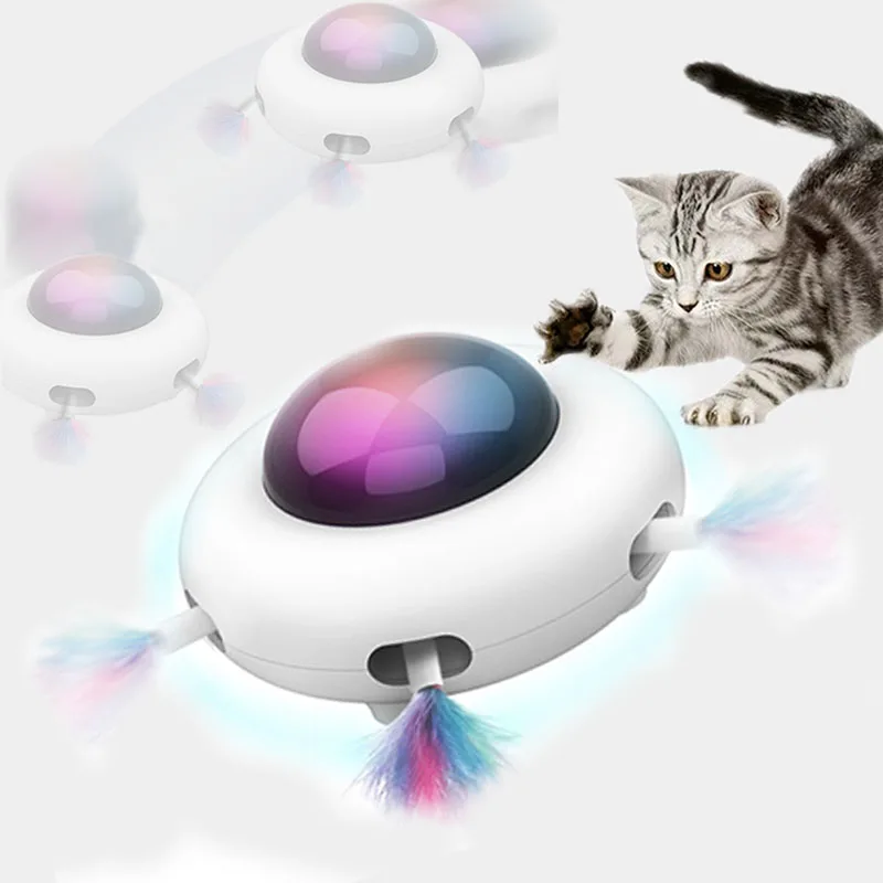 

2023New Automatic Feather Teaser Cat Toys Interactive Activity Crazy Toys For Kittens Cat Intelligent USB Rechargeable LED