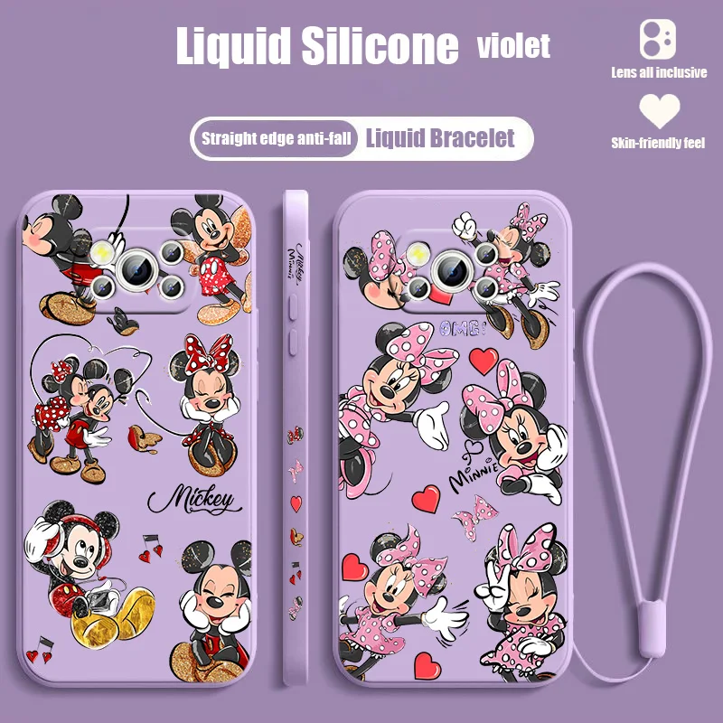 

Minnie Mickey Fashion Trends For POCO C55 C50 C40 M5S M4 M3 F4 F3 X5 X4 X3 X2 NFC GT Pro Liquid Left Rope Lanyard Phone Case