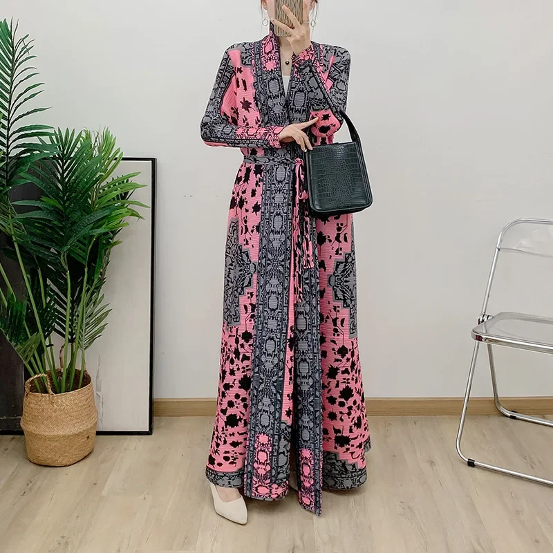 Плиссированный халат куртка мусульманский женское длинное платье с рукавом