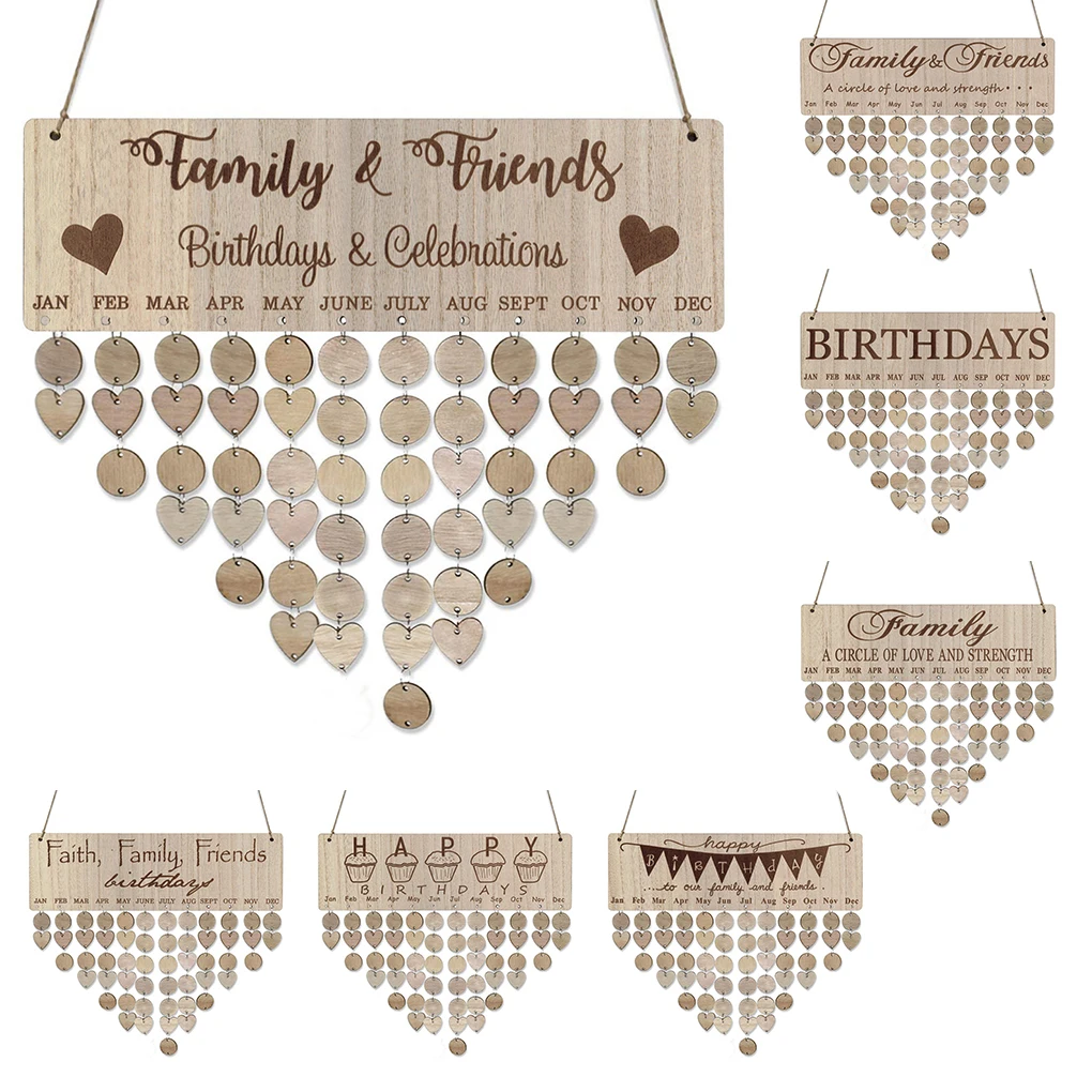 

Календарь на день рождения, настенный подвесной доска из натурального дерева, декоративные изделия, деревянный налет, украшения для новосе...