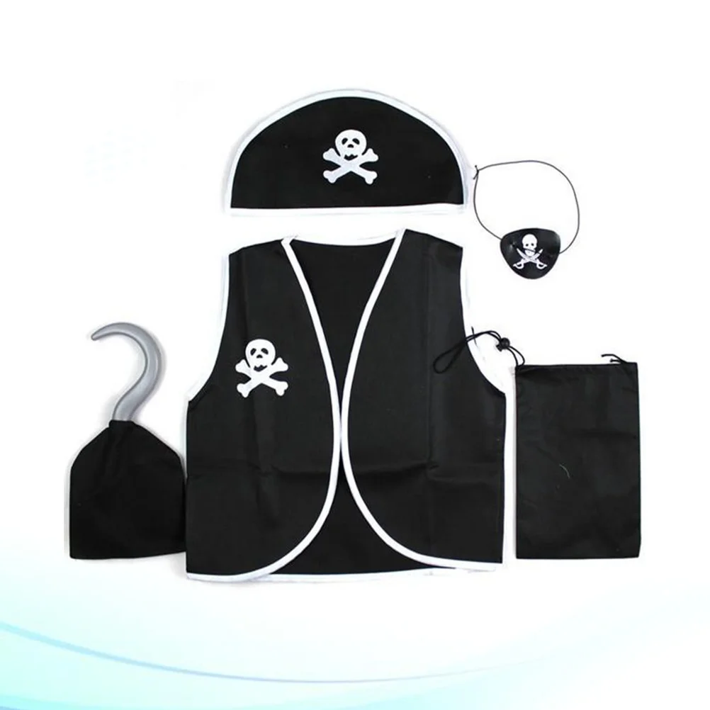 

Pirate Costume with Pirate Hat Eyepatch Hooks Dress- Outfit Accessory for Masquerade Party Suitable for Kids 80- 130cm