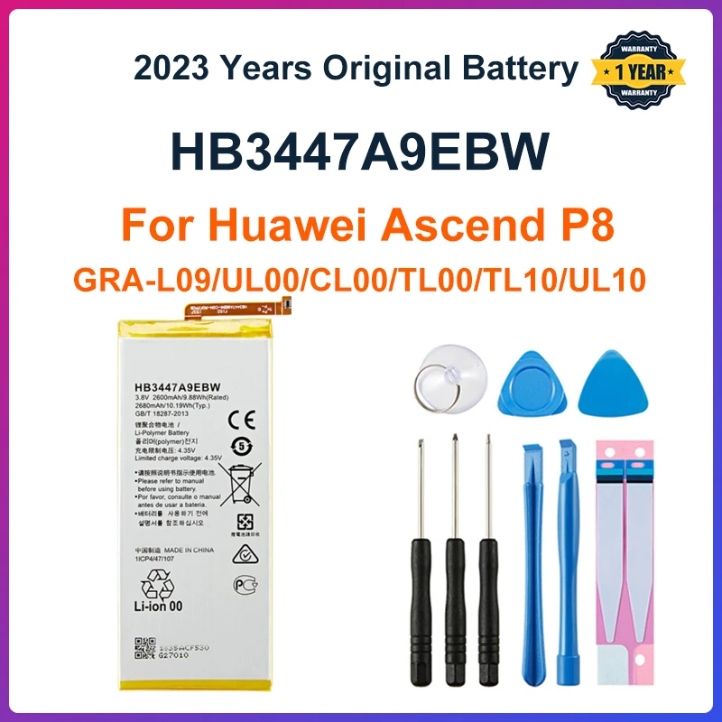 

Orginal HB3447A9EBW 2680mAh Battery For Huawei Ascend P8 GRA-L09/UL00/CL00/TL00/TL10/UL10 Batteries +Tools