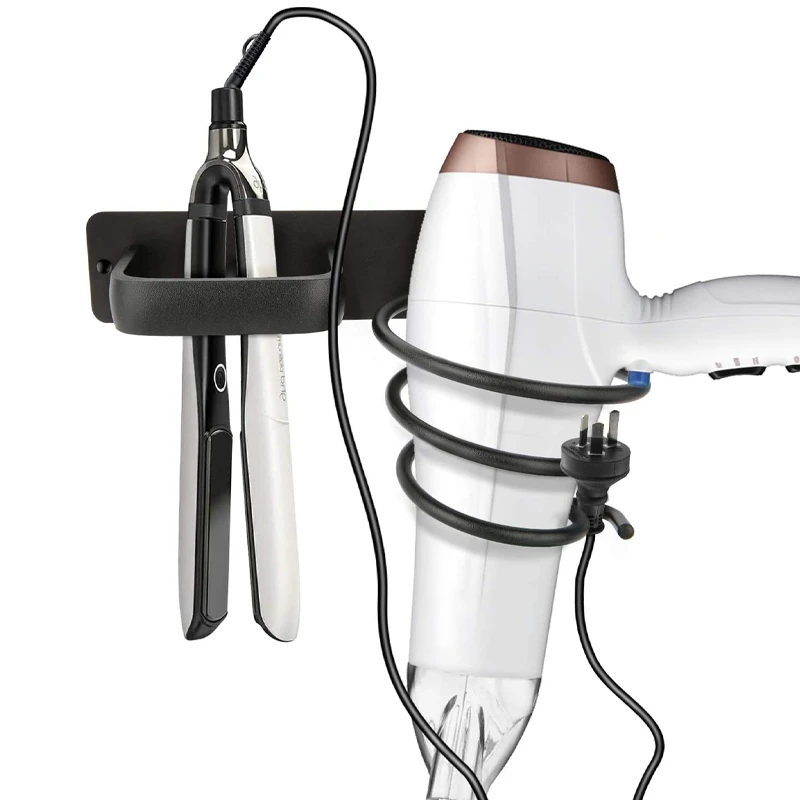 

Wall Mounted Hair Dryer Holder Organized Hair Straightener Rack Stand Bathroom Shelf Storage Shelves No Punching Accessories