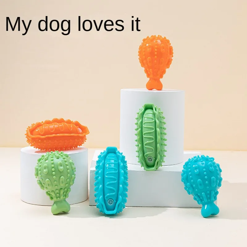 

Pet Chewing Toys Hot Dog and Chicken Leg Shapd Interactive Squeak Toys TPR Pet Bite Resistant Toothbrush Pet Tooth Cleaning Toys