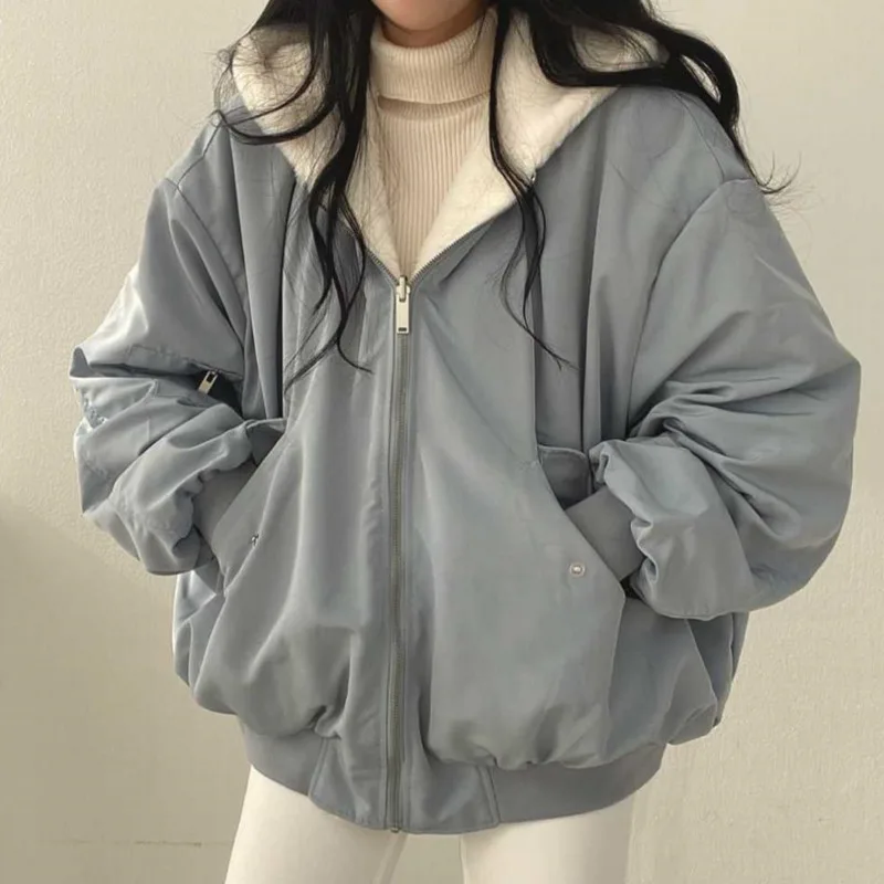 New Double Sided Cotton Coat Winter Women Jacket Harajuku Korean Version Loose Artificial Lambswool Hoodie