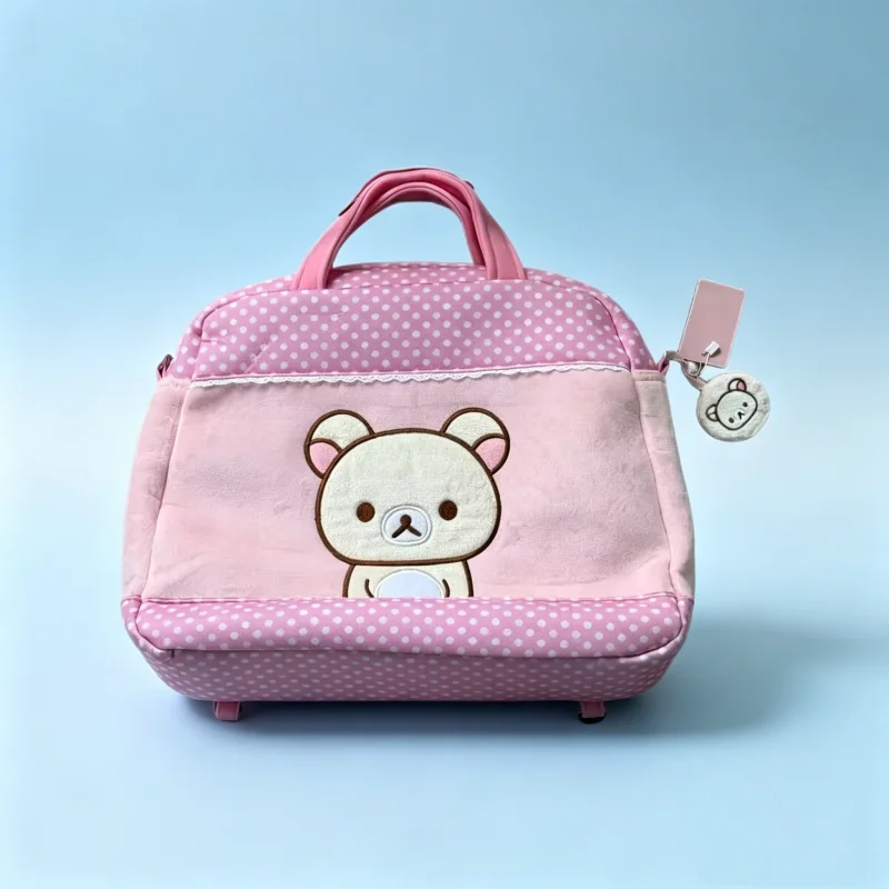 Фото Розовая сумка для ноутбука Rilakkuma в горошек, большая вместительная сумка для ноутбука, школьная сумка в ручном исполнении, сумка для хранения вещей для деловых поездок, подарок для девочки №2