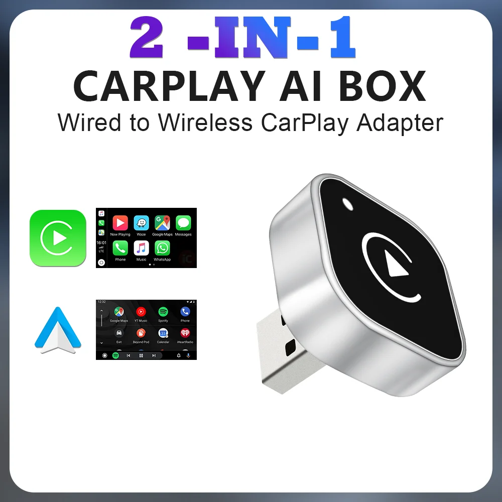 

2 в 1 проводной к беспроводному адаптеру CarPlay Android Auto для OEM автомобильной стереосистемы с USB-ключом Smart Mini Box Plug and Play Bluetooth