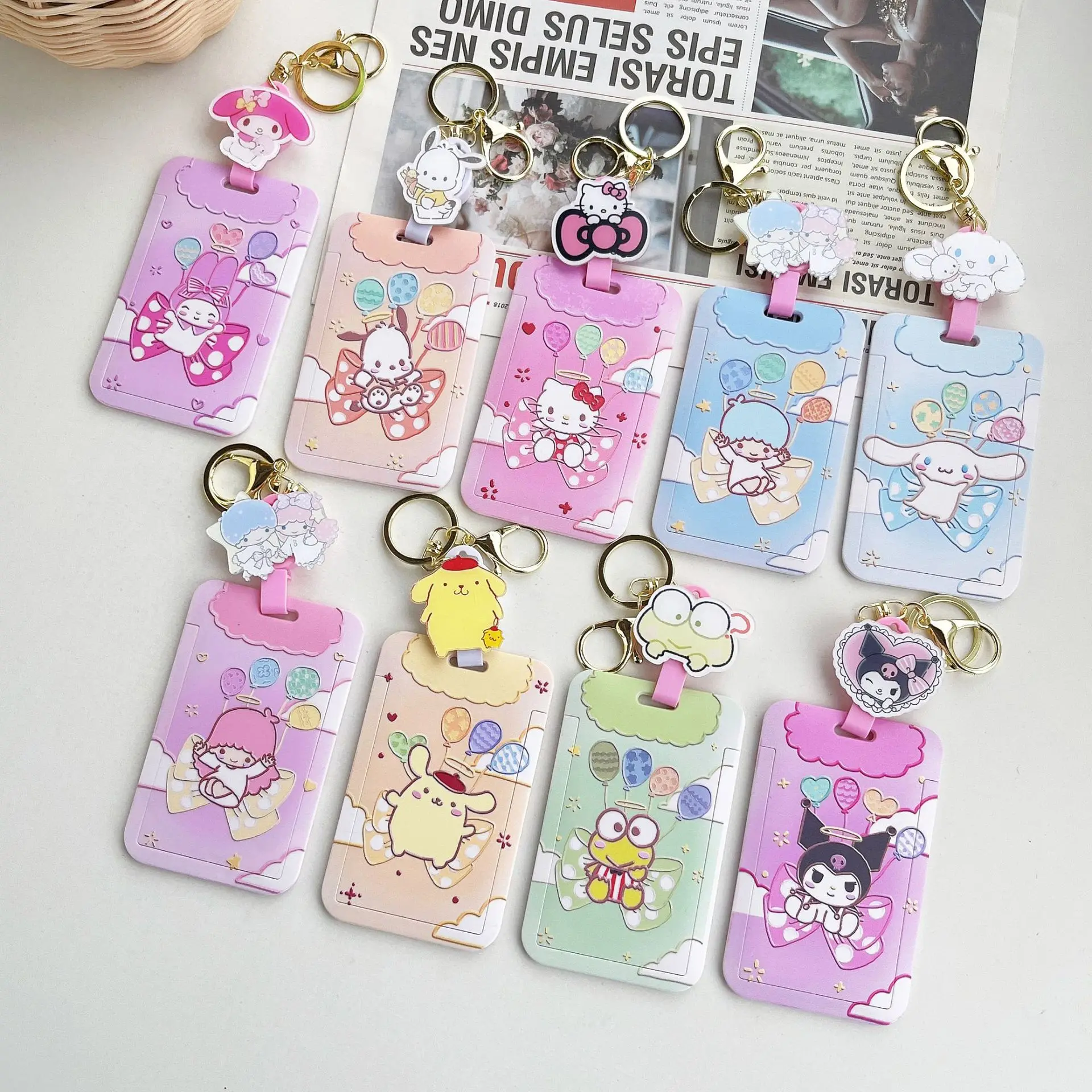 

Sanrio Kawaii Anime Character HelloKitty Kuromi Mymelody Cinnamoroll Pompom Purin Bus Student Holder ID Card Keychain