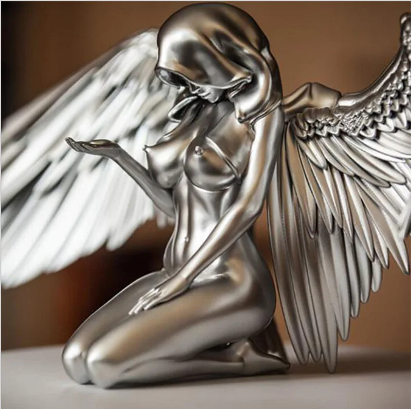 

GY Foreign Trade Silver Angel Wings Resin Crafts Desktop Decoration Gardening Decoration