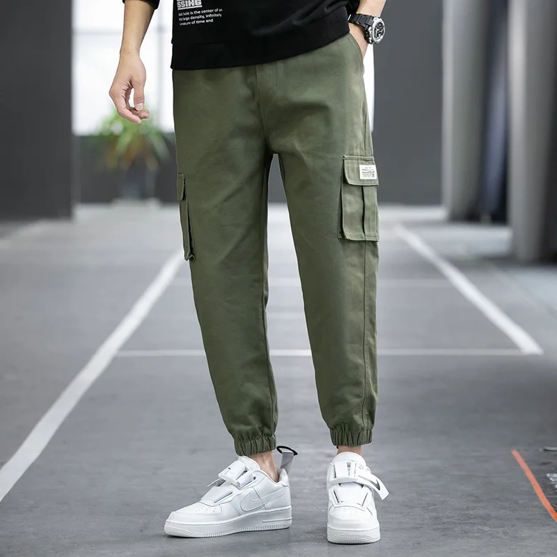 

Four Seasons Men's Cotton Cargo Pants Plus Size Sports Drawstring Cargo Pants Fashion Casual Men's Jogging Pants Bermuda Men's