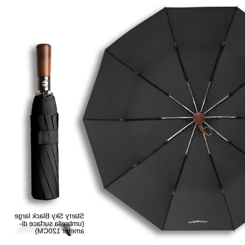 Men's Automatic plus Size Oversize Large Double Folding Black Business Custom High-End British Wooden Handle Umbrella