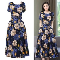 2022 summer french dress women vestido slim loose o neck casual women 100 cotton patchwork vestidos large size floral dress