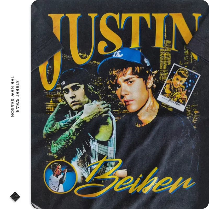 Футболка Джастин Бибер в стиле хип-хоп рэпер певец JBiebs топы футболки винтажная