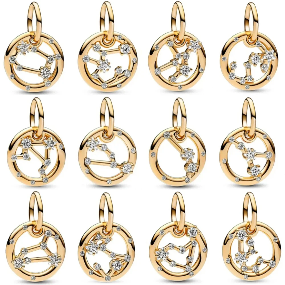 Горячая Распродажа 2024 новинка серебро 925 пробы золотой кулон 12 созвездий зодиака