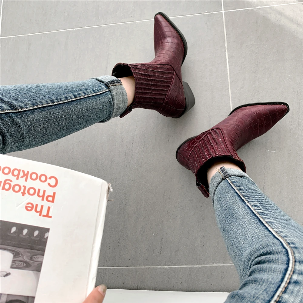 Женские ковбойские ботильоны из ПУ кожи с острым носком