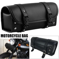 2021 universal leather motorcycle tool bag fork handlebar saddlebag roll barrel pouch black