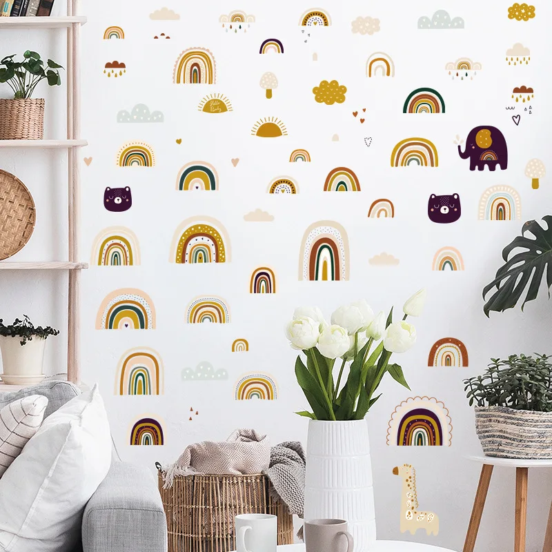 

Animal Elephant Wall Stickers for Kids Room Decoration Cloud Rainbow Giraffe Vinyl Murals Poster Self-adhesive Wallpapers