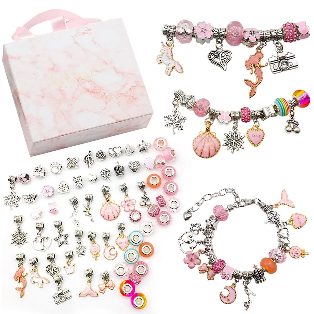 LuxHoney Sweet 63 Pcs DIY Pan Charm Bracelet Jewelry Making Kit with Gift Box for Girls Women Lover Birthday Gift